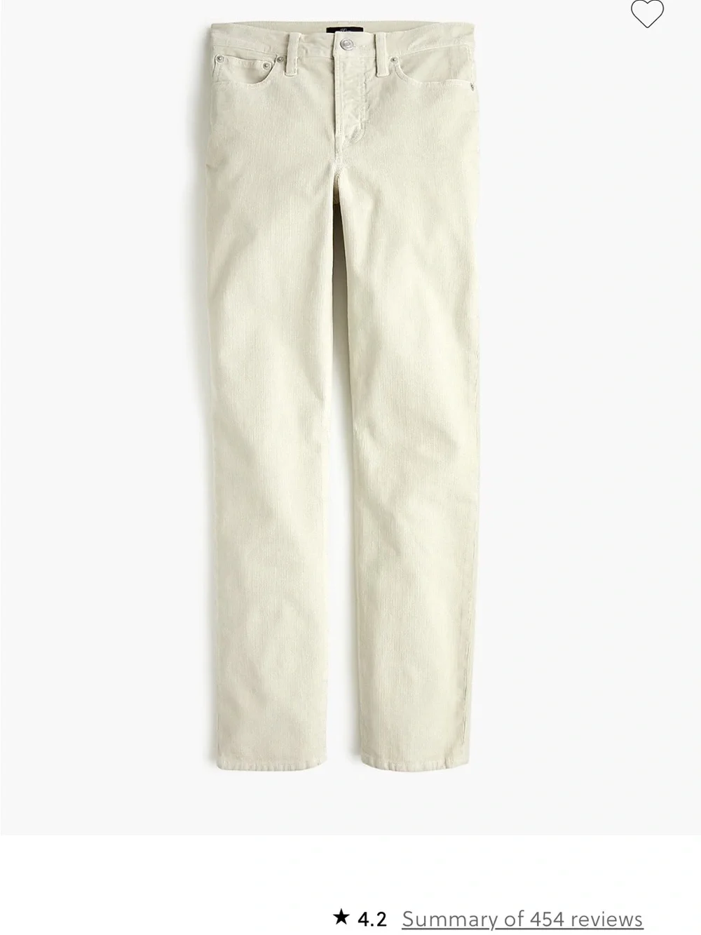 J. Crew Off-White vintage slim straight Corduroy Pants